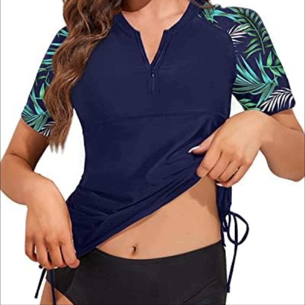 Holipick One Piece Women Short Sleeve Rash Guard Swimsuit Upf50+